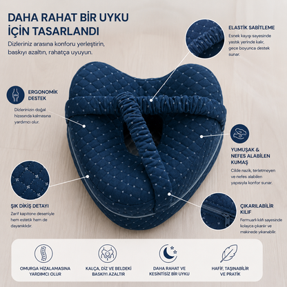 AlignSleep™ Ortopedik Diz Yastığı Yan Uyuyanlar İçin Doğal Hizalama ve Gece Boyu Konfor
